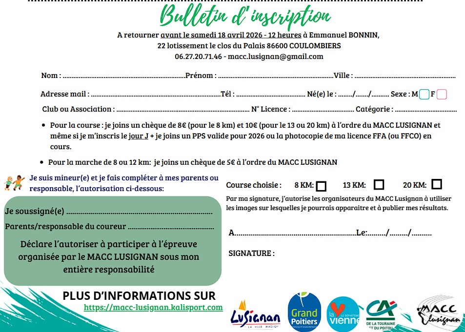 Bulletin d'inscription TRAIL FEE 2026