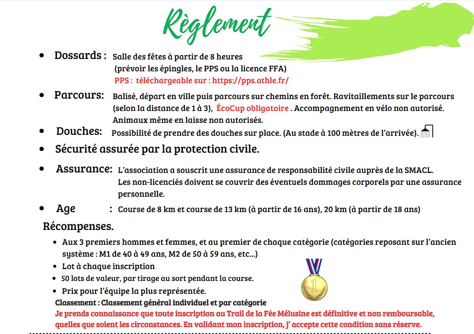 Règlement TRAIL FEE MELUSINE 2026